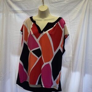 Worthington Woman Cap Sleeved Geometric Blouse